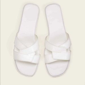 White croc square toe flats - sandals !